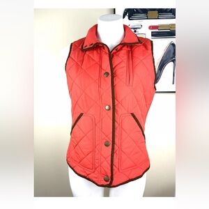 Lauren Ralph Lauren Quilted Vest Sleeveless Snap Front Orange Pockets Size M